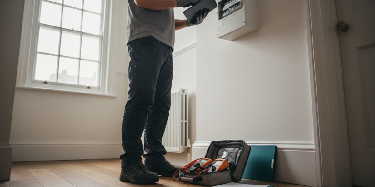 EICR cost in London — qualified electrician conducting an inspection at a rental property