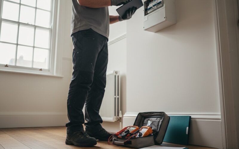 EICR cost in London — qualified electrician conducting an inspection at a rental property